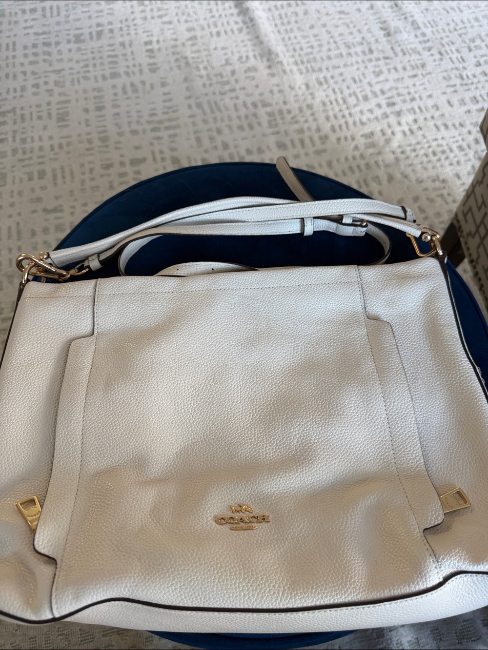 Coach Off White Pebbled Leather Shoulder Bag with Gold Hardware